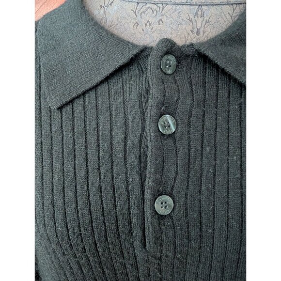 Kenneth Cole New York Black Ribbed Knit Long Sleeve Polo Sweater XXL Mens - Picture 2 of 6